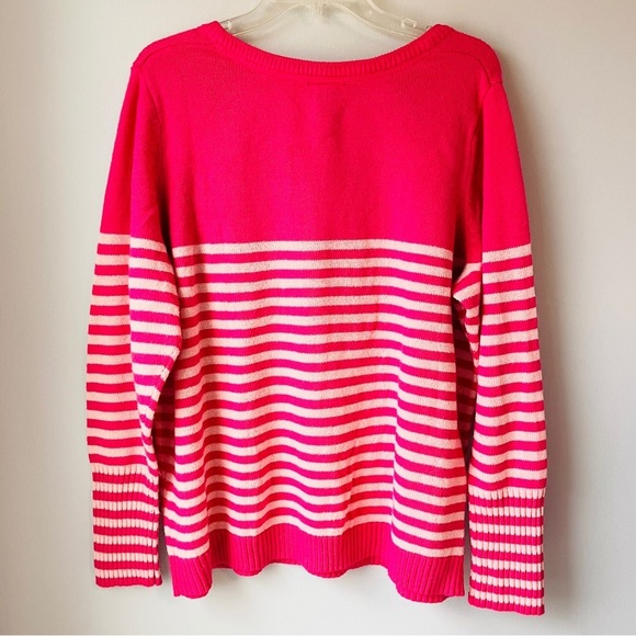 Lane Bryant Pink Stripe Henley Sweater Plus Size - Picture 3 of 9